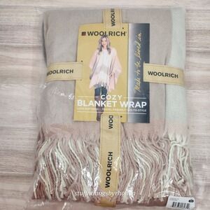 NWT Woolrich Women's Aurora One Size Cozy Blanket Wrap‎ Pink Gray Shawl MSRP $60